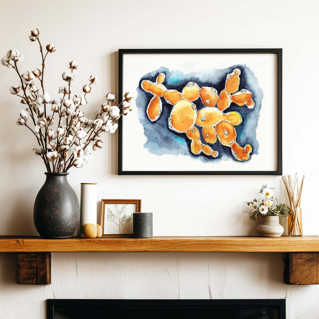 budding yeast science art print, black frame