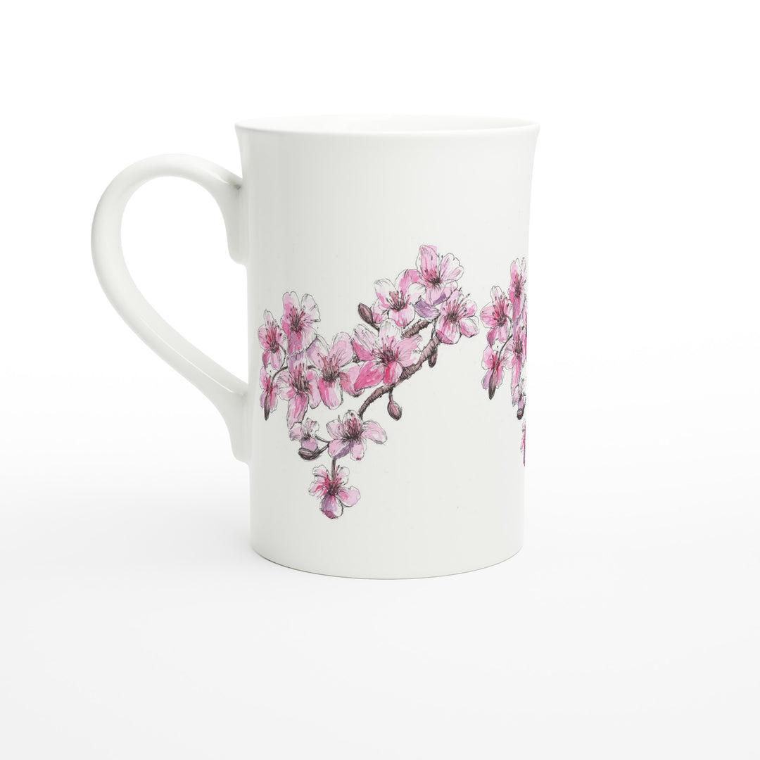 cherry blossom ceramic mug, slim 10 oz size