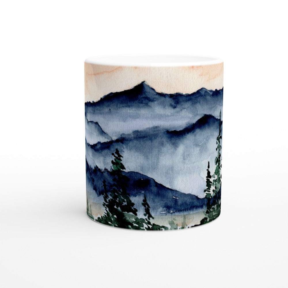 mountain ceramic mug with original art by ontogenie