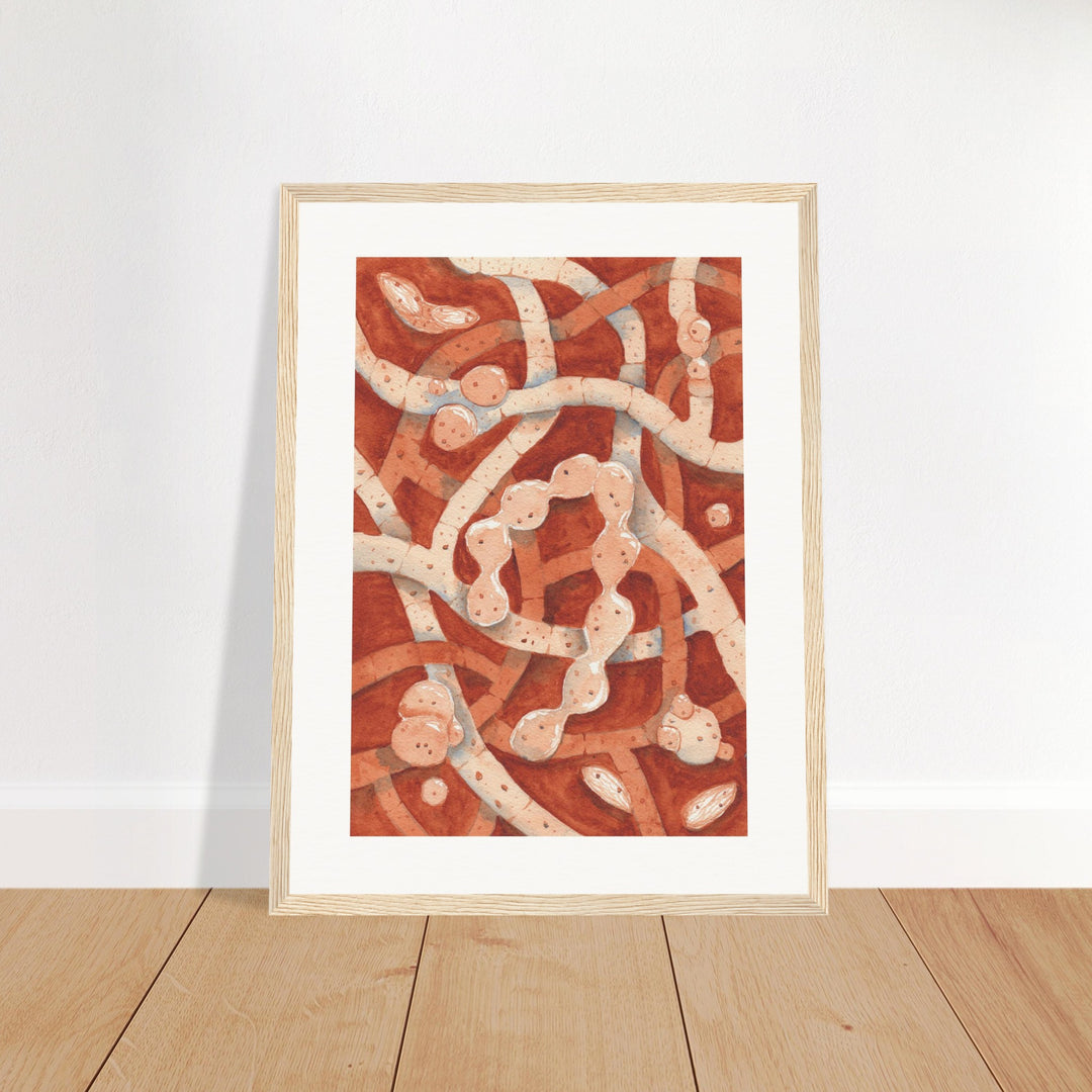 neurospora crassa filamentous fungus art print natural wood frame