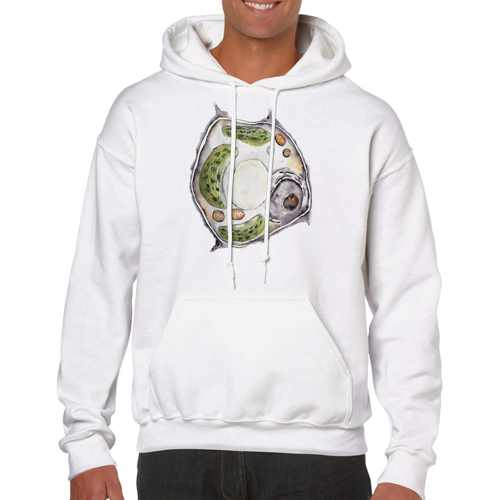 plant cell watercolor design on white hoodie by ontogenie
