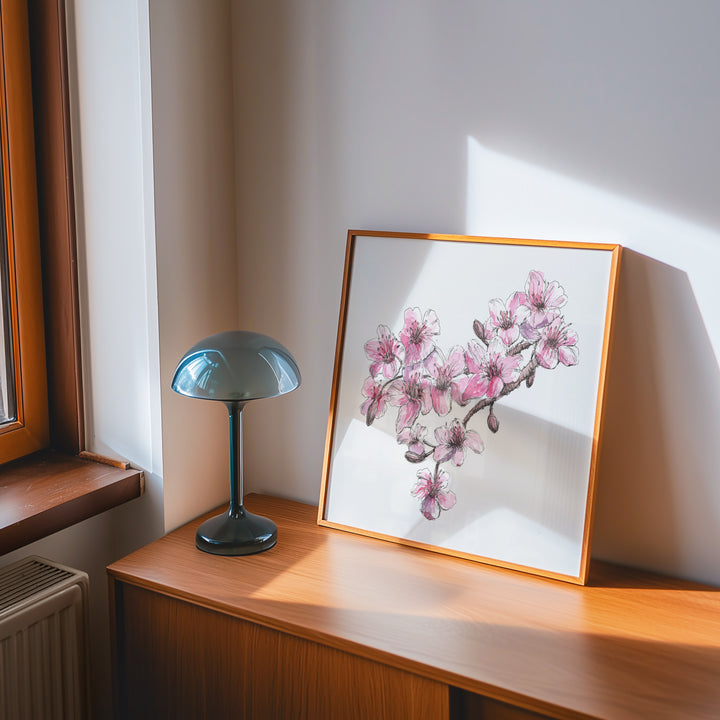 cherry blossom watercolor art print framed
