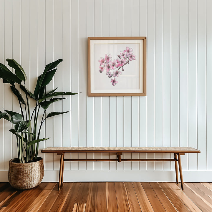 cherry blossom watercolor art print framed