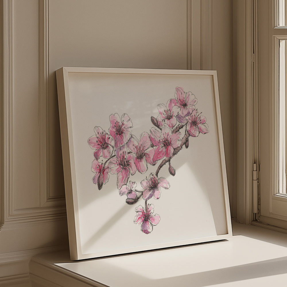 cherry blossom watercolor art print framed