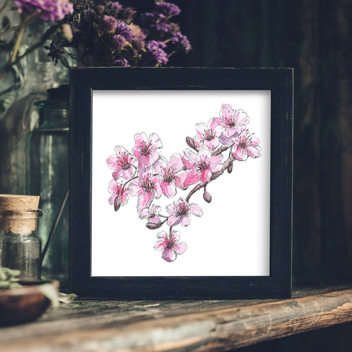 cherry blossom watercolor art print framed