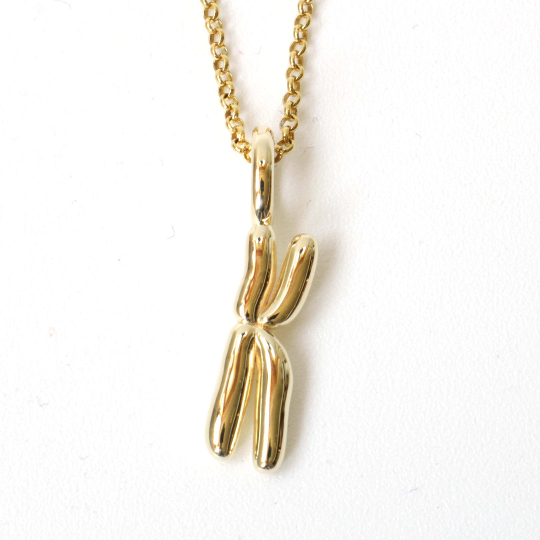 Chromosome pendant in 14K gold plated brass by Ontogenie Science Jewelry