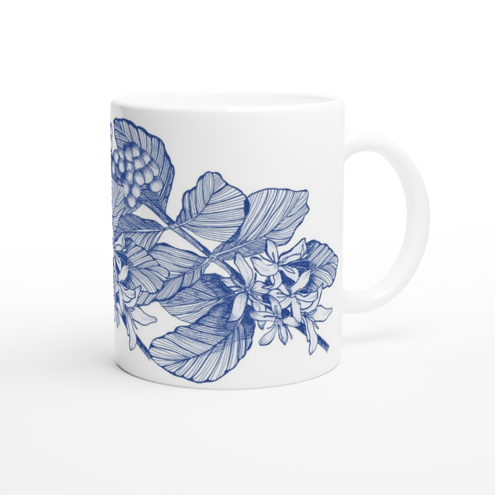 coffea arabic ceramic mug with hand-drawn delft blue line drawing