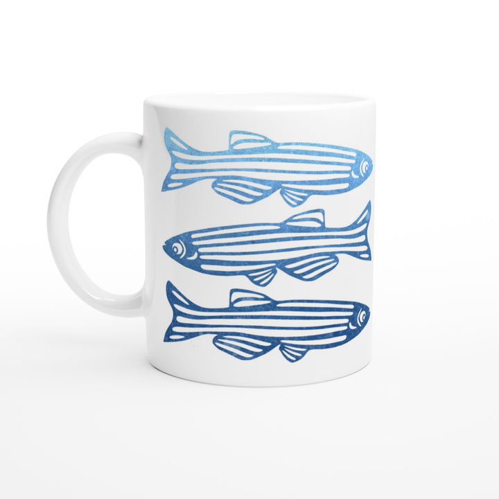 blue zebrafish design on ceramic mug by ontogenie