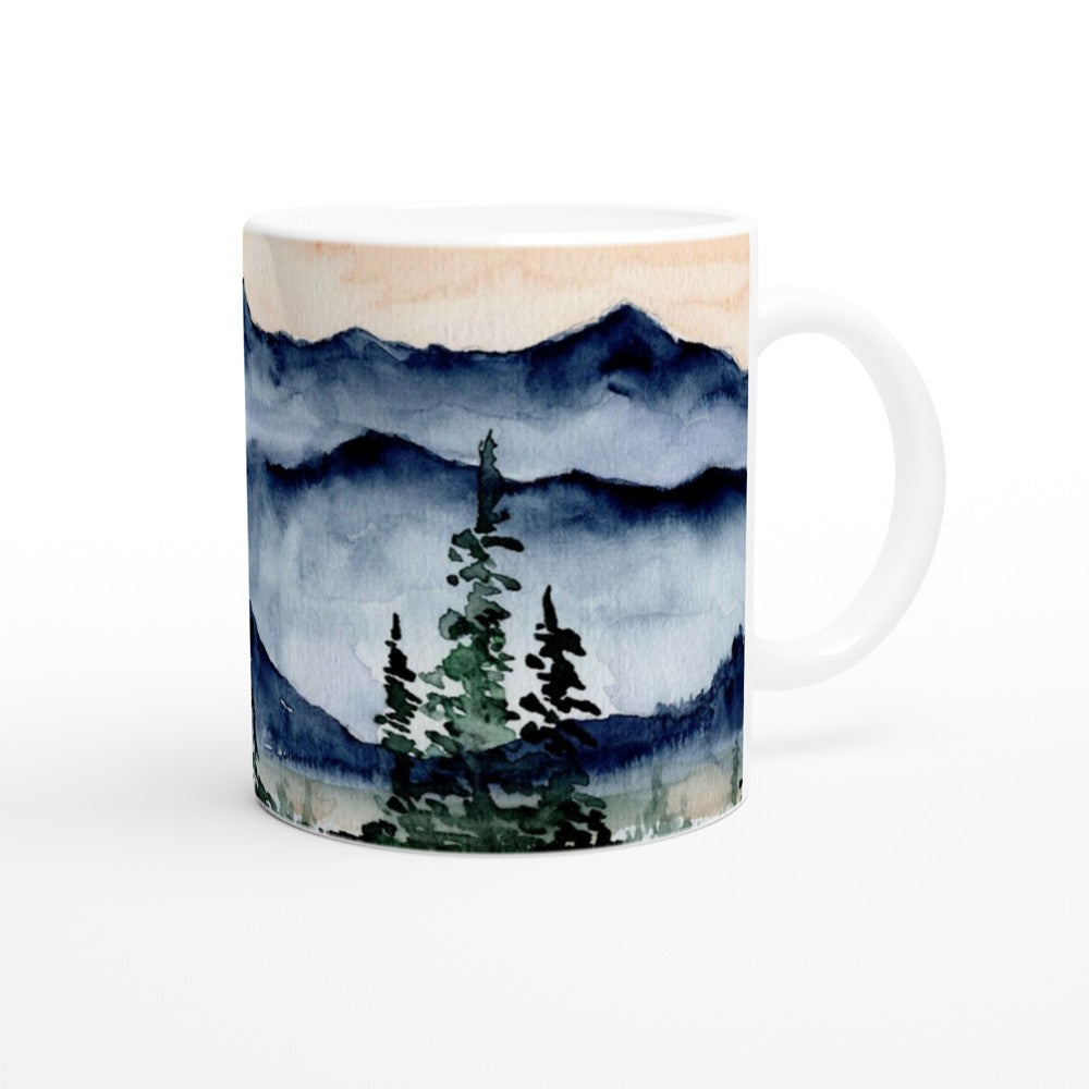 mountain ceramic mug with original art by ontogenie