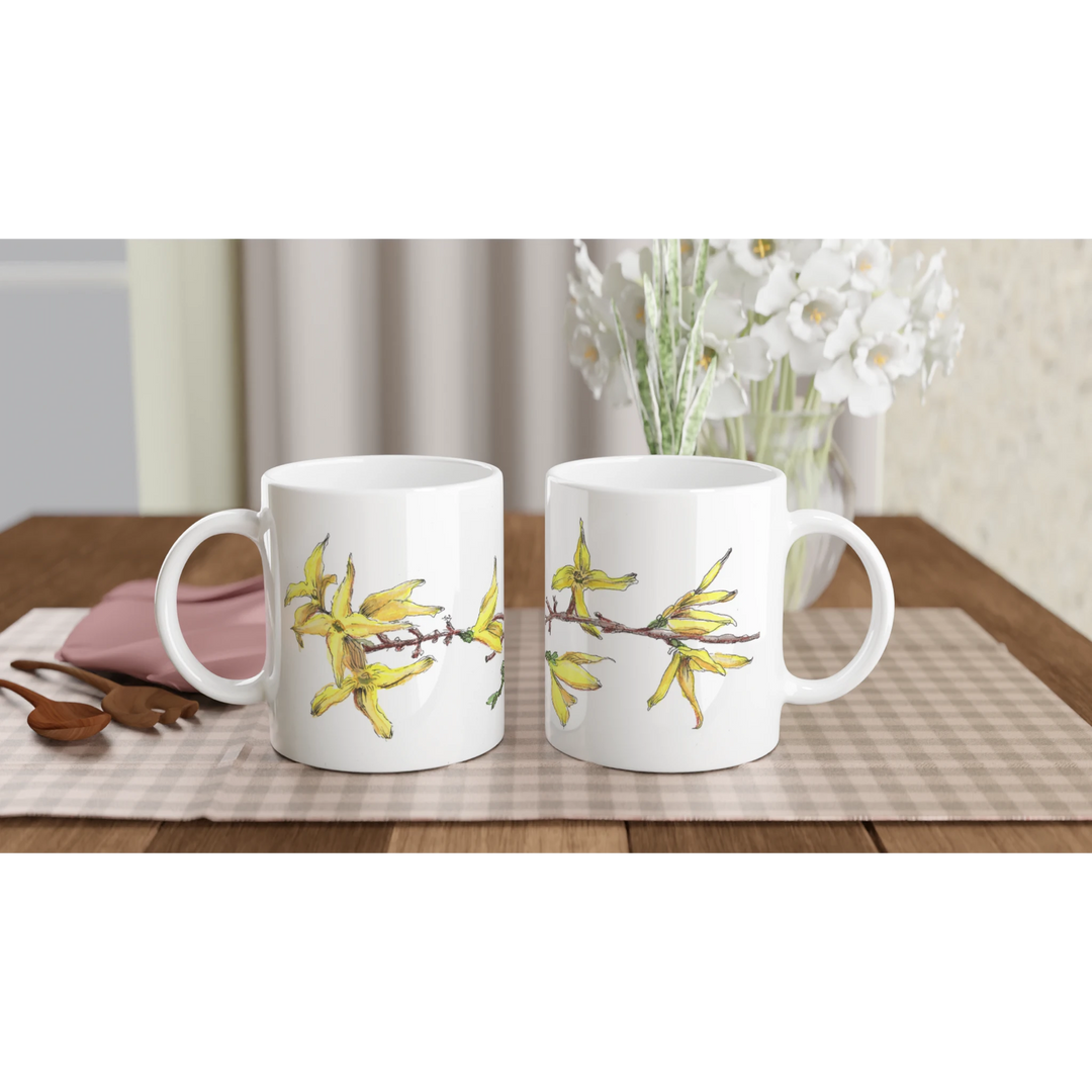 forsythia standard mug, yellow spring flower coffee cup