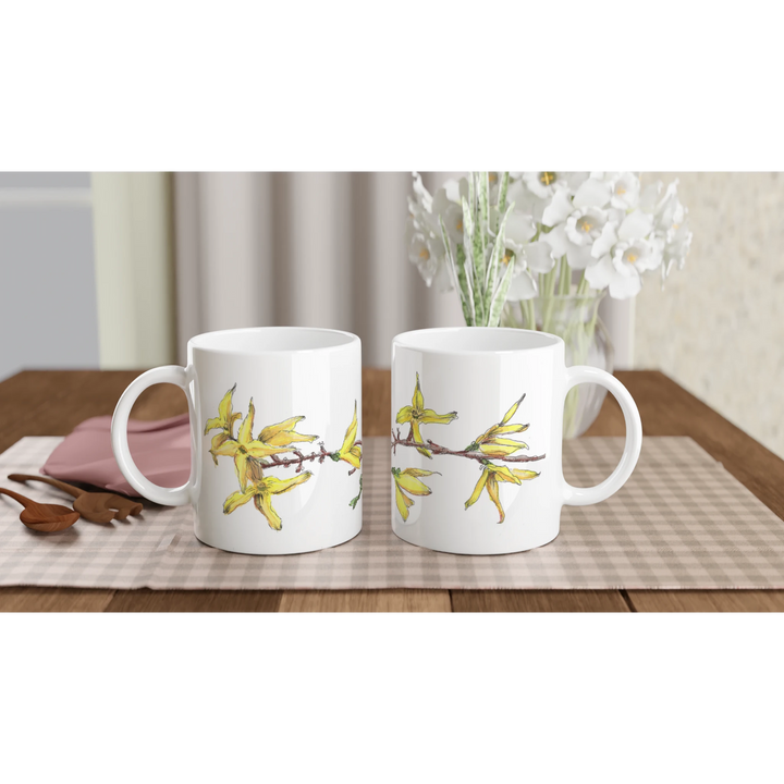 forsythia standard mug, yellow spring flower coffee cup