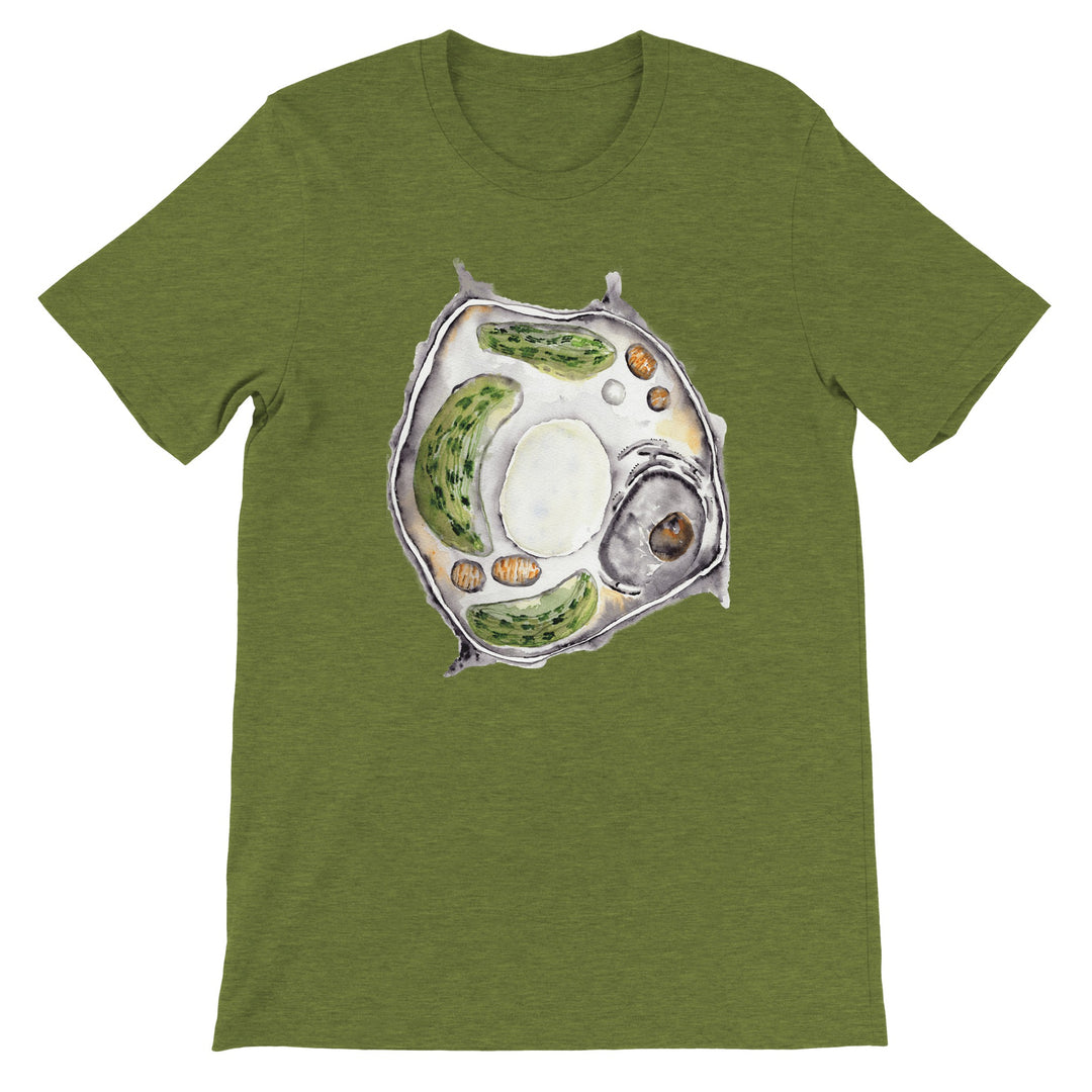 plant cell watercolor design on heather green t-shirt by ontogenie