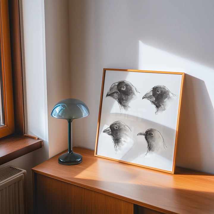 darwin galapagos finches watercolor and ink art print