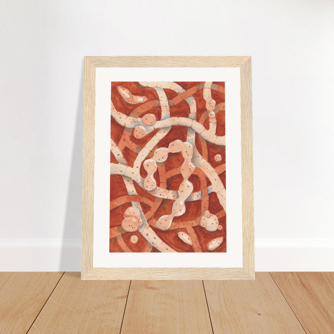 neurospora crassa filamentous fungus art print natural wood frame