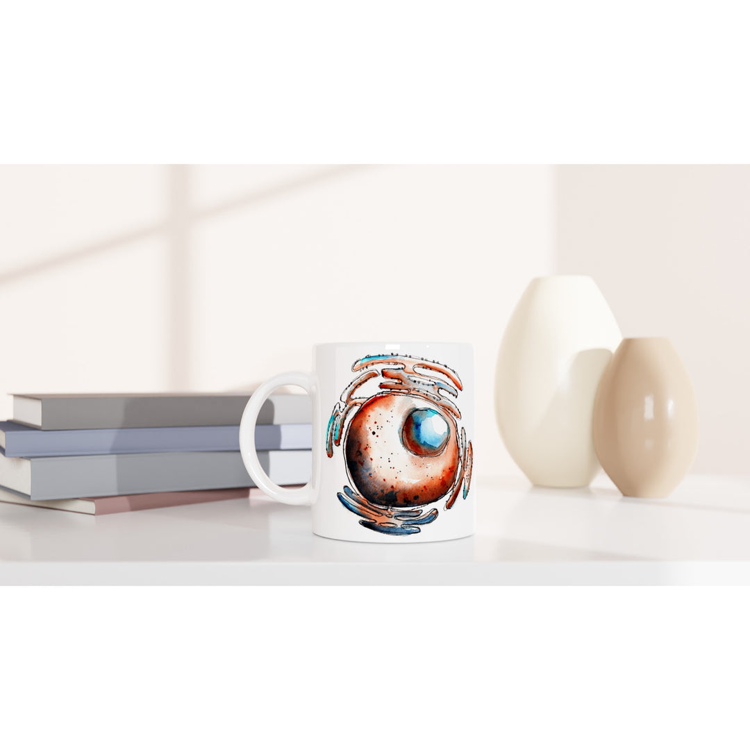 cell nucleus abstract design on white mug