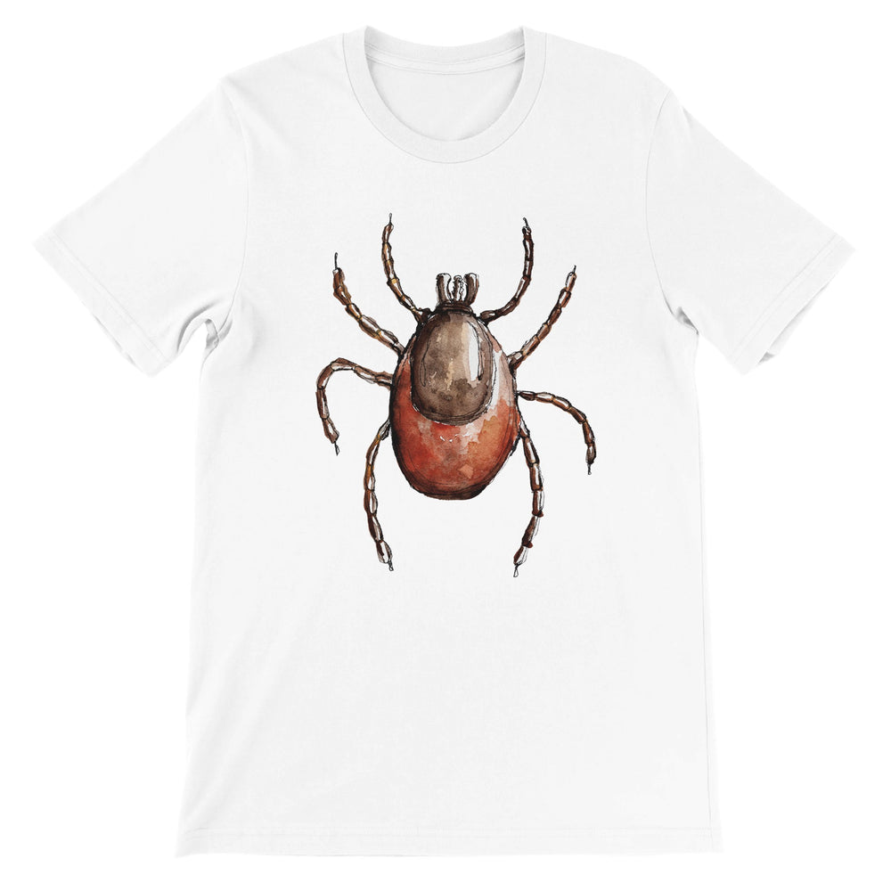 watercolor ixodes tick design on white t-shirt by ontogenie