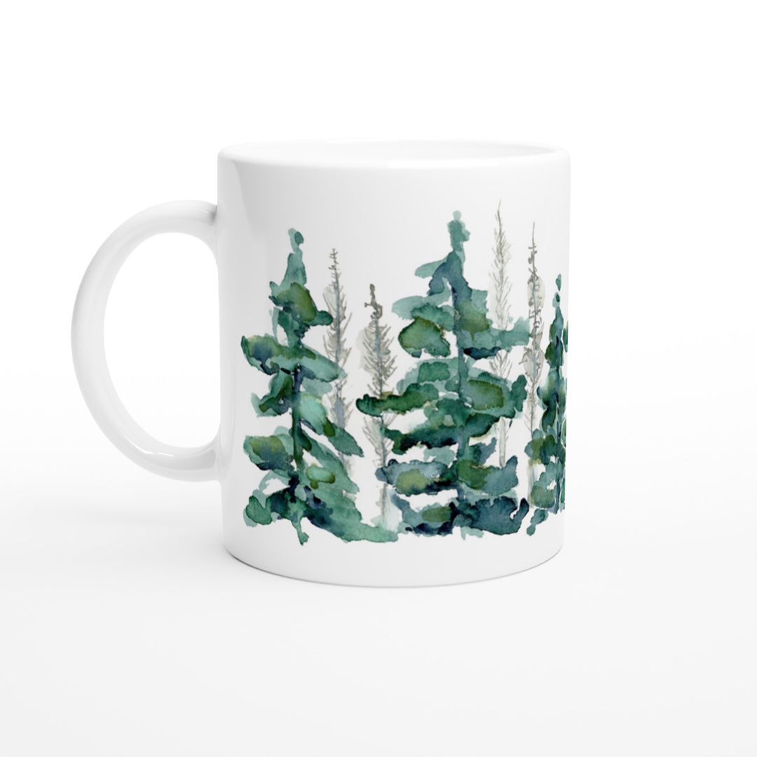 spruce forest watercolor design ceramic mug by ontogenie