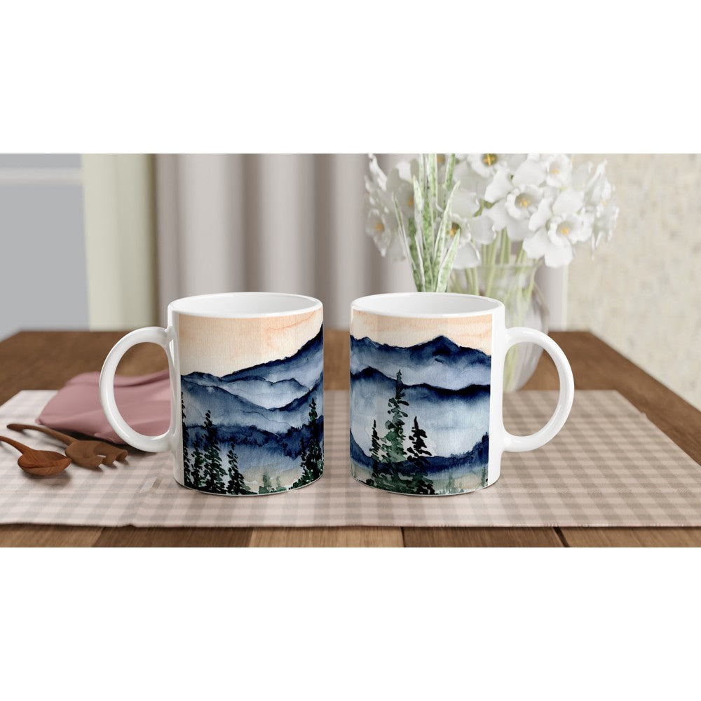 mountain ceramic mug with original art by ontogenie