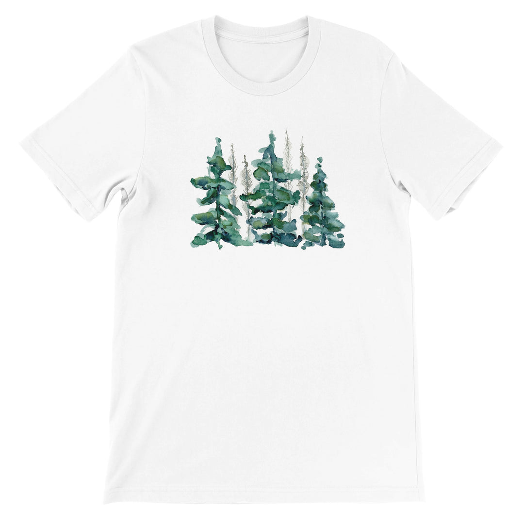 bark beetle damaged european spruce forest painting on white t-shirt by ontogenie