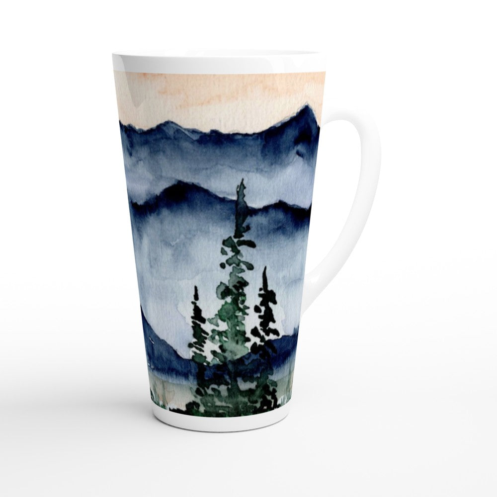 mountain ceramic latte mug with original art by ontogenie