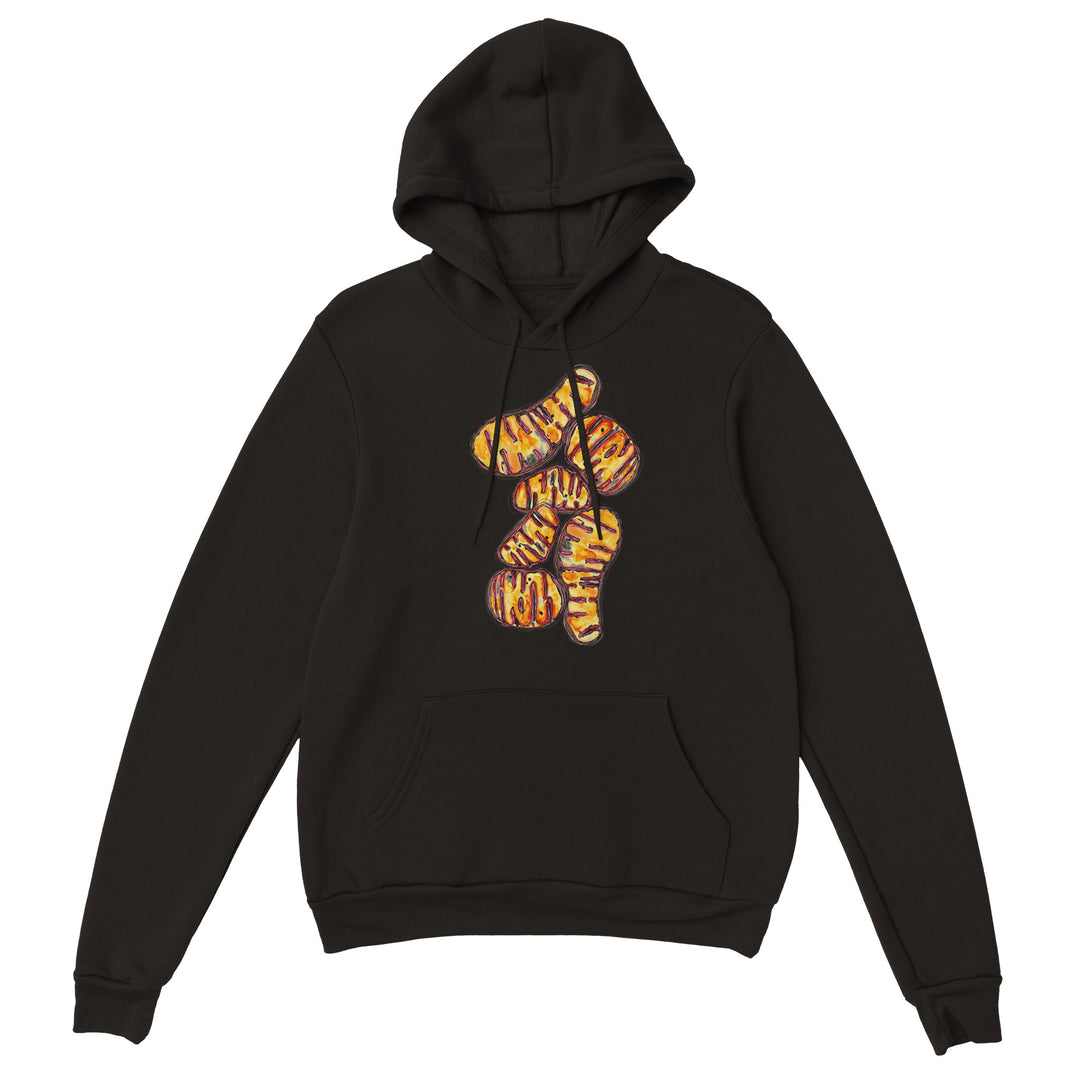 orange mitochondria watercolor design on black hoodie by ontogenie