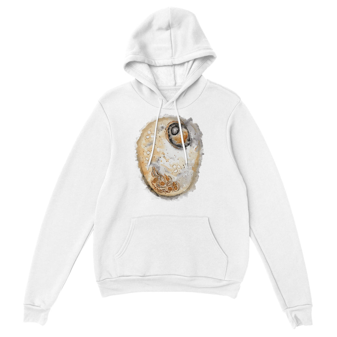 animal cell watercolor print design on white hoodie