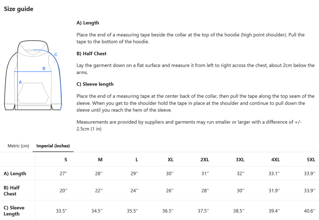 gildan hoodie size chart
