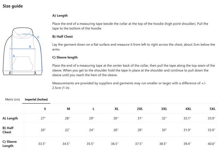 gildan hoodie size chart
