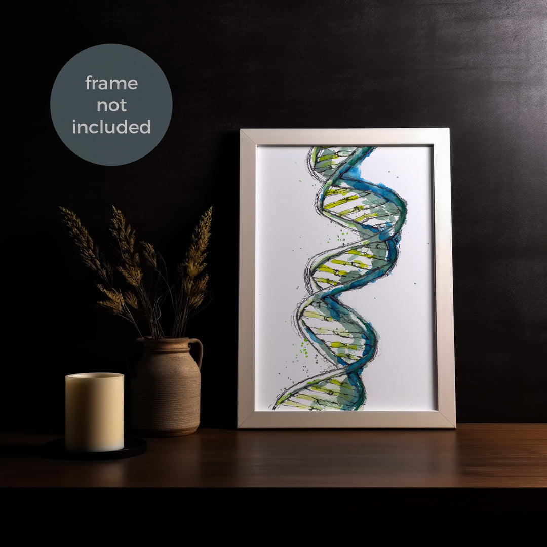 DNA in green art print frame mockup