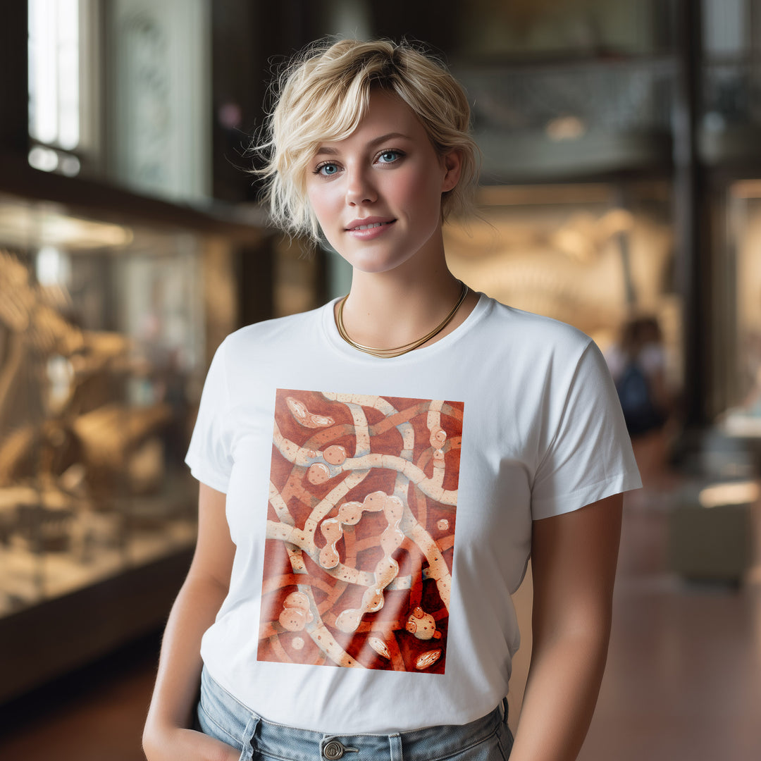 neurospora crassa filamentous fungus watercolor design tshirt, white shirt