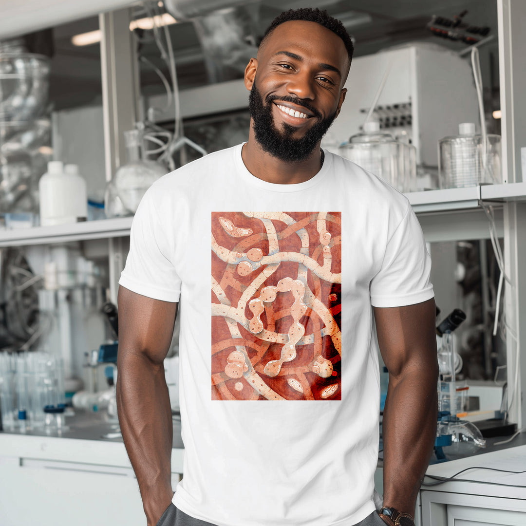 neurospora crassa filamentous fungus watercolor design tshirt, white shirt