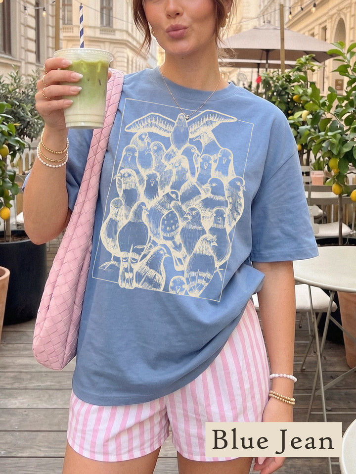 pigeon t-shirt in blue jean comfort color