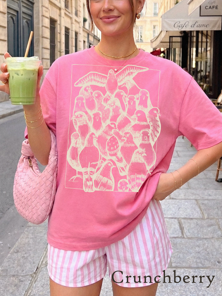 pigeon t-shirt in crunchberry comfort color