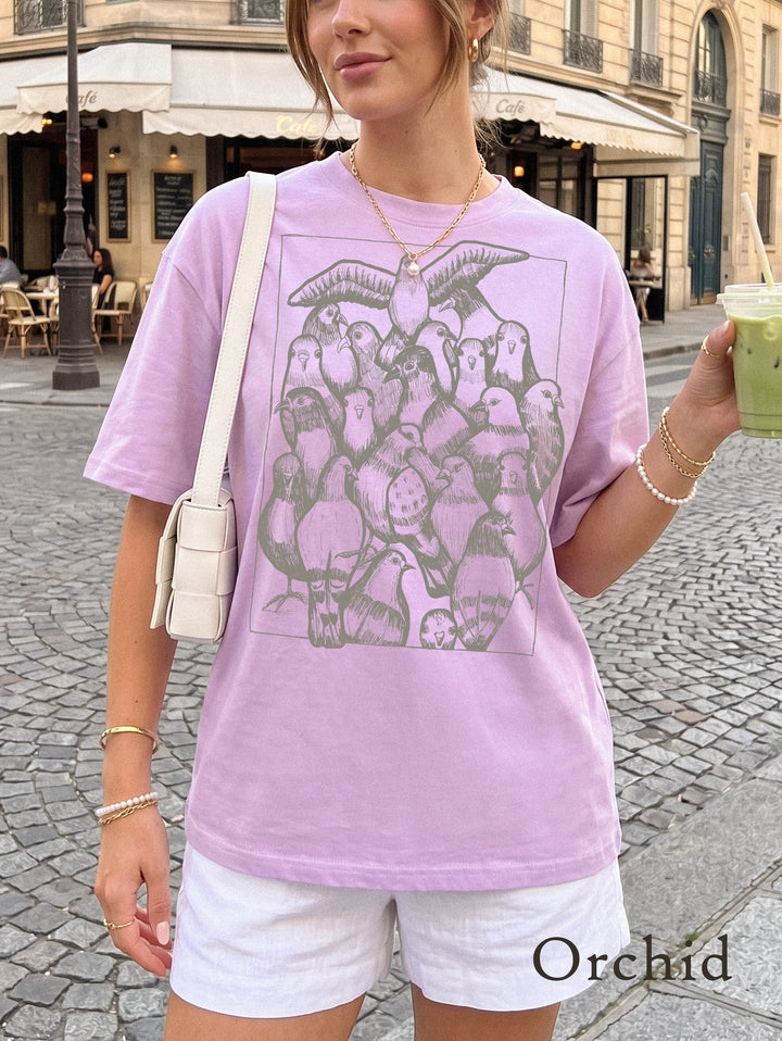 pigeon t-shirt in orchid comfort color