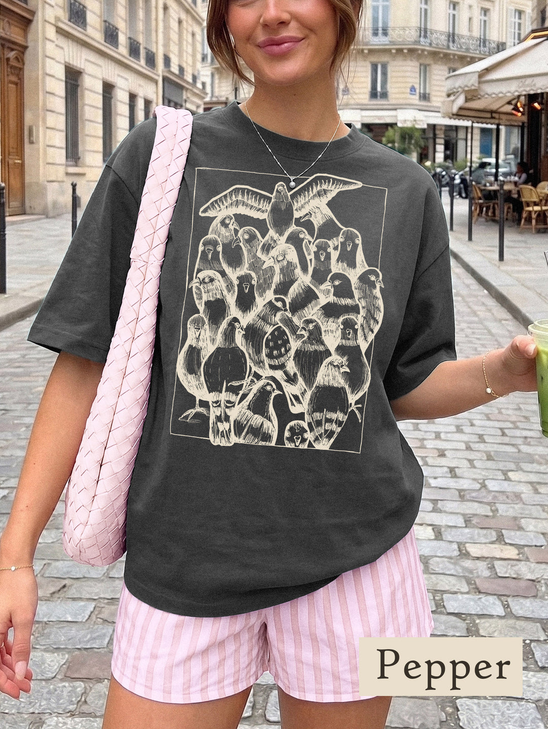 pigeon t-shirt in pepper comfort color