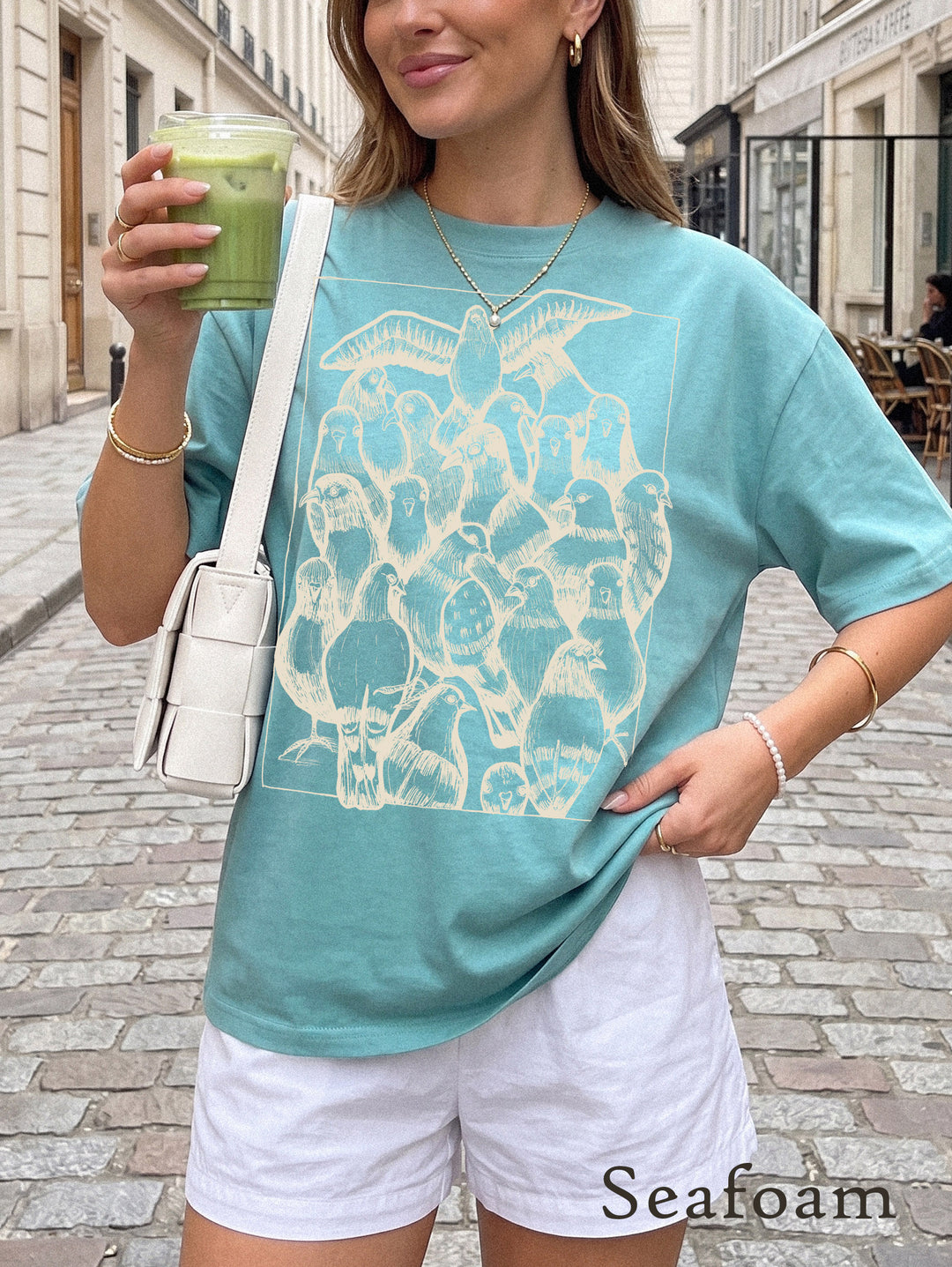 pigeon t-shirt in seafoam comfort color