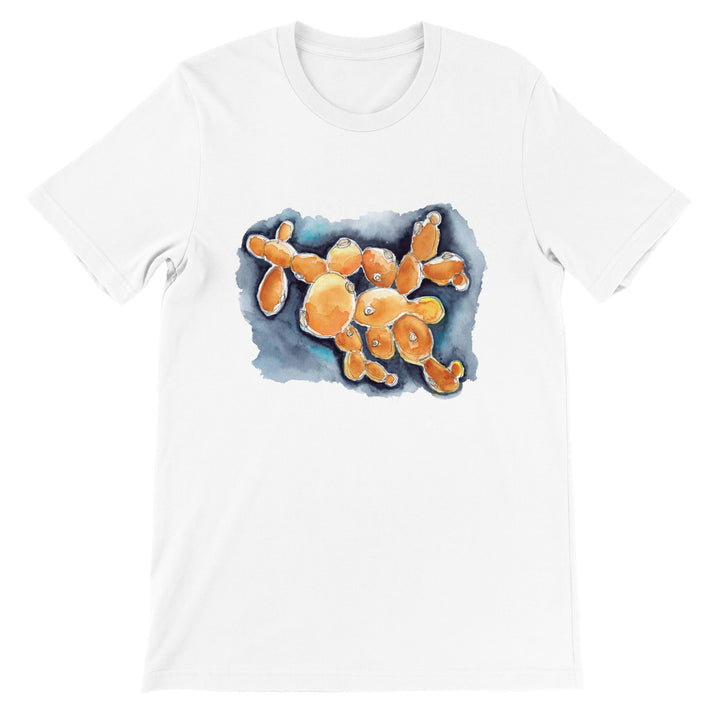 budding yeast abstract watercolor t-shirt in white from ontogenie science jewelry