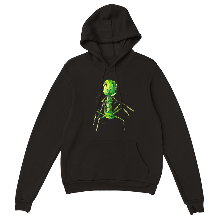 bacteriophage watercolor print on black hoodie by Ontogenie Science Jewelry