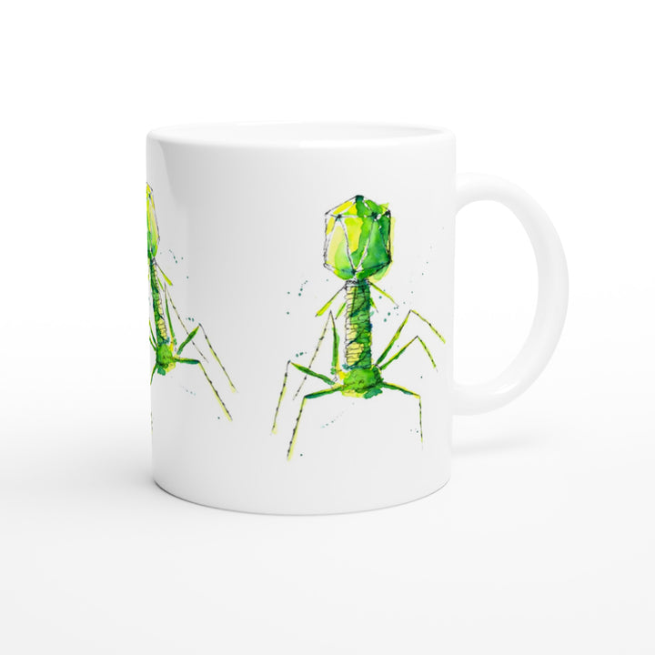 green bacteriophage design on 11oz mug by ontogenie