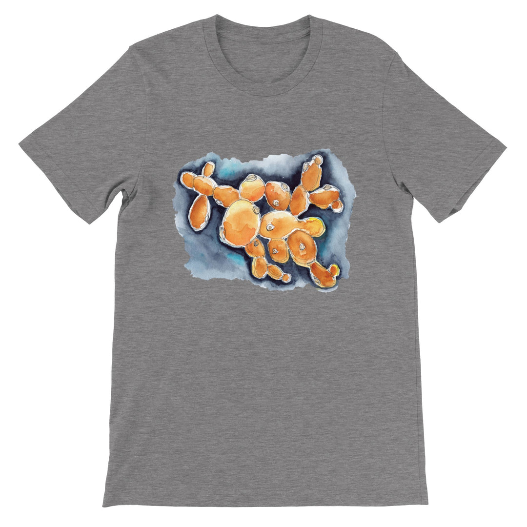 budding yeast abstract watercolor t-shirt in dark heather gray from ontogenie science jewelry