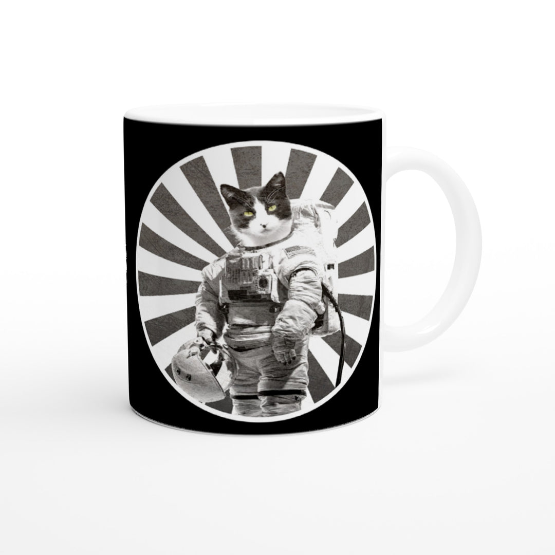space cat astronaut tuxedo cat design on mug by ontogenie
