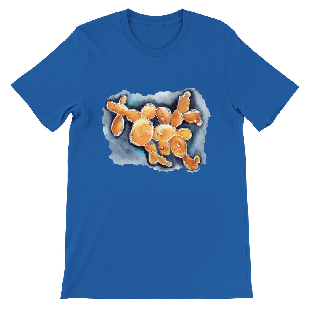 budding yeast abstract watercolor t-shirt in royal blue from ontogenie science jewelry