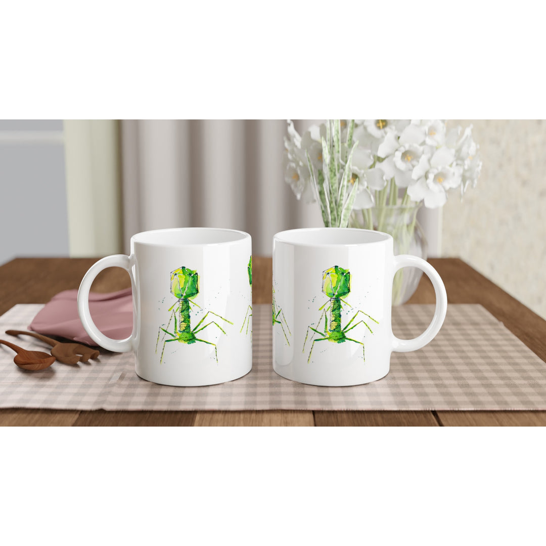 green bacteriophage design on 11oz mug by ontogenie