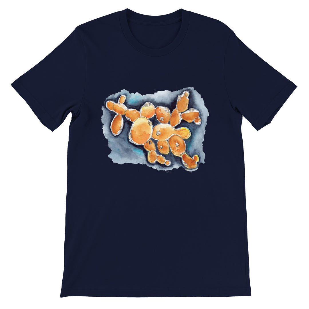 budding yeast abstract watercolor t-shirt in navy blue from ontogenie science jewelry