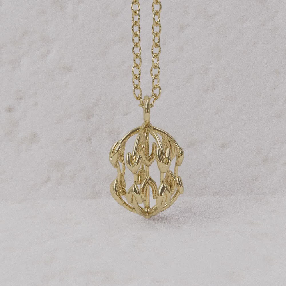 computer rendered rotation video of mitosis pendant in gold by ontogenie science jewelry