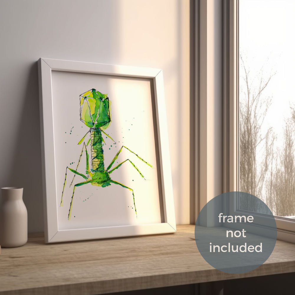framed room mockup of bacteriophage art print by ontogenie