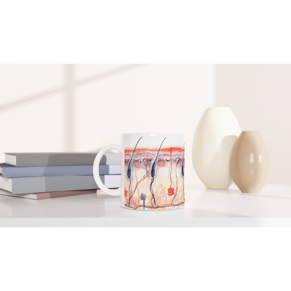skin cross section ceramic standard mug - abstract watercolor design - gift for dermatologist