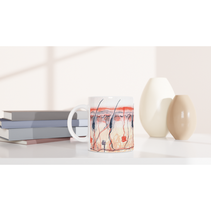 skin cross section ceramic standard mug - abstract watercolor design - gift for dermatologist