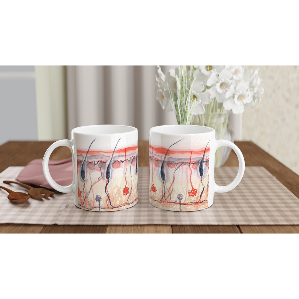 skin cross section ceramic mug - abstract watercolor design - gift for dermatologist