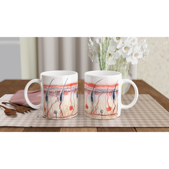 skin cross section ceramic mug - abstract watercolor design - gift for dermatologist